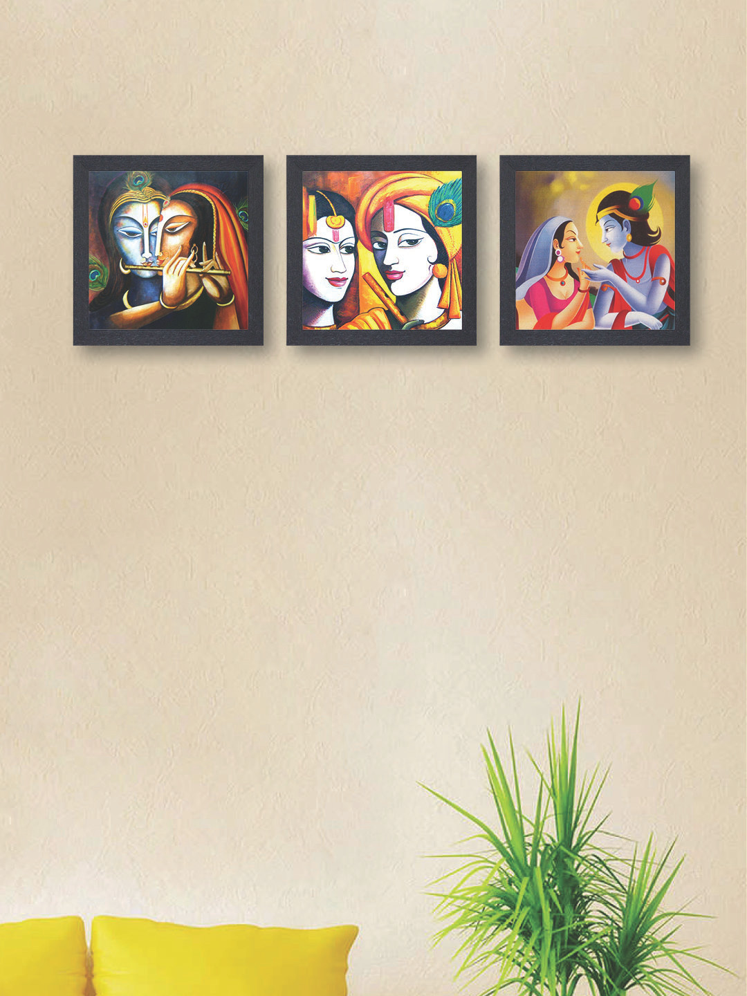 

nest ART Multicoloured Set of 3 Radha Krishna Synthetic Wood Wall Art, Multi