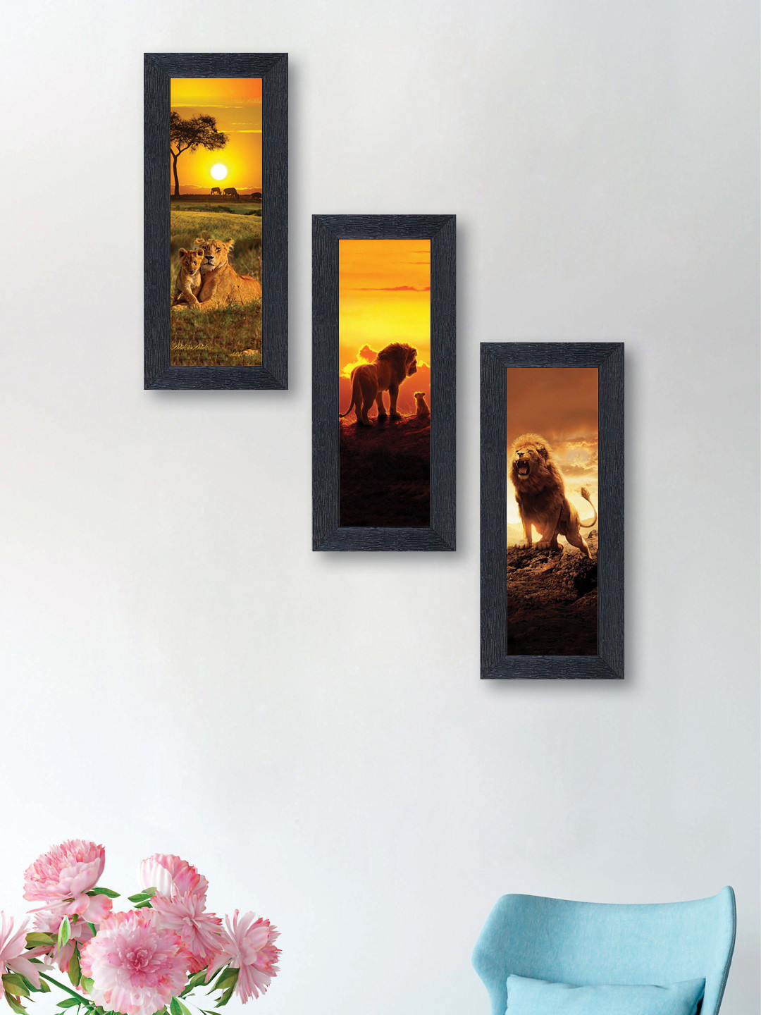

nest ART Yellow & Brown Set of 3 Lion Family Synthetic Wood Wall Art