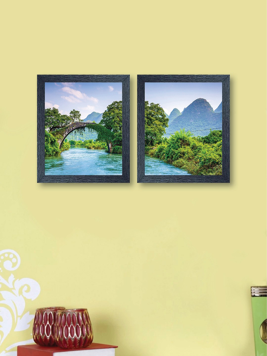 

nest ART Blue & Green Set of 2 Panelled Landscape Synthetic Wood Wall Art