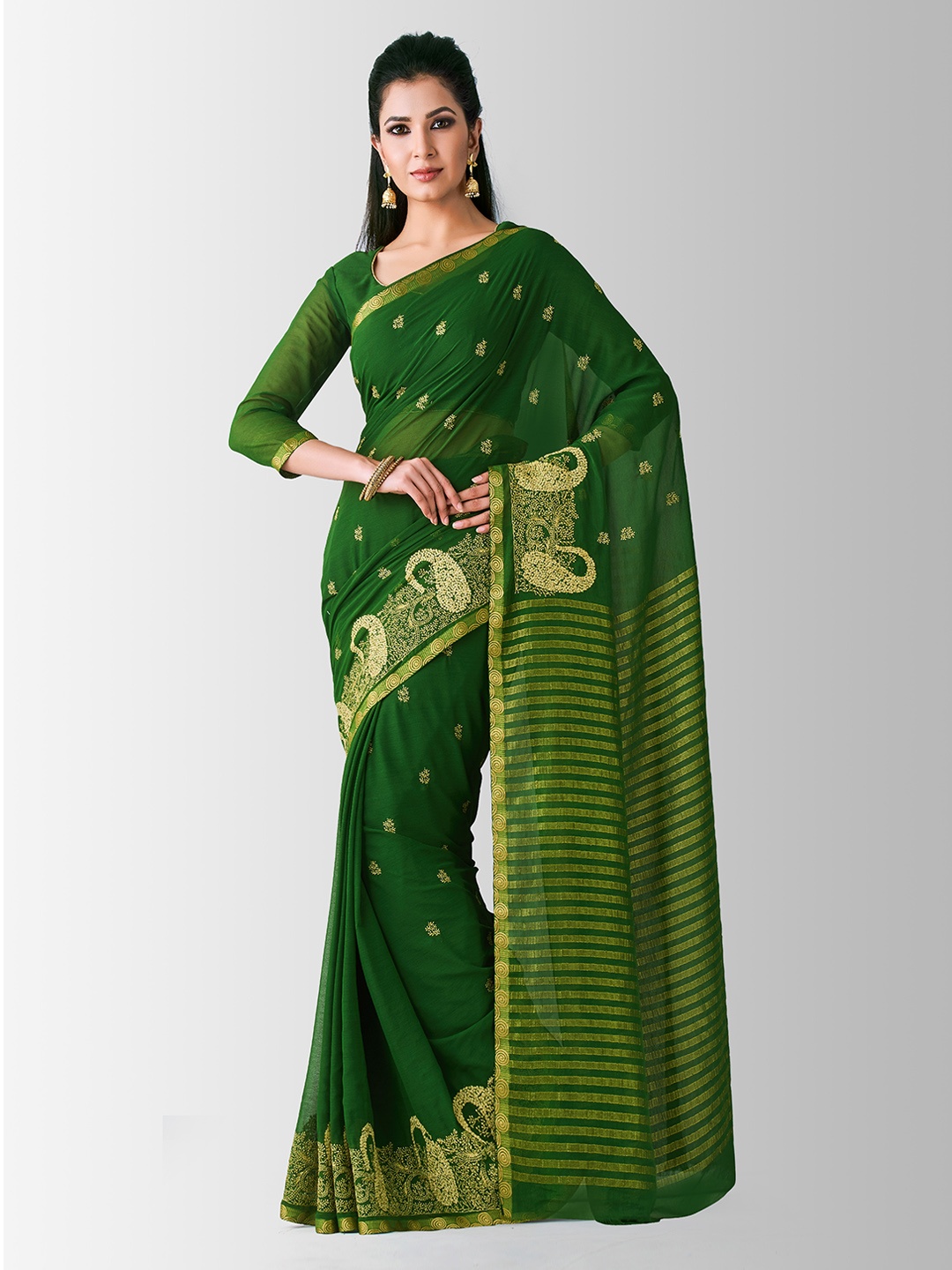 

MIMOSA Green Poly Chiffon Woven Design Banarasi Saree