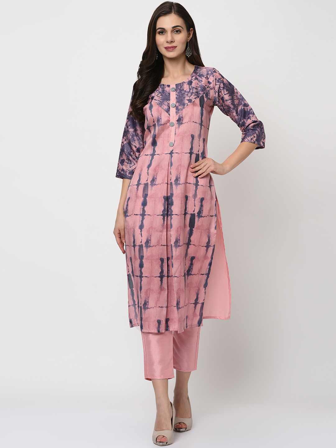 

ZIYAA Women Pink & Blue Printed Kurta with Trousers