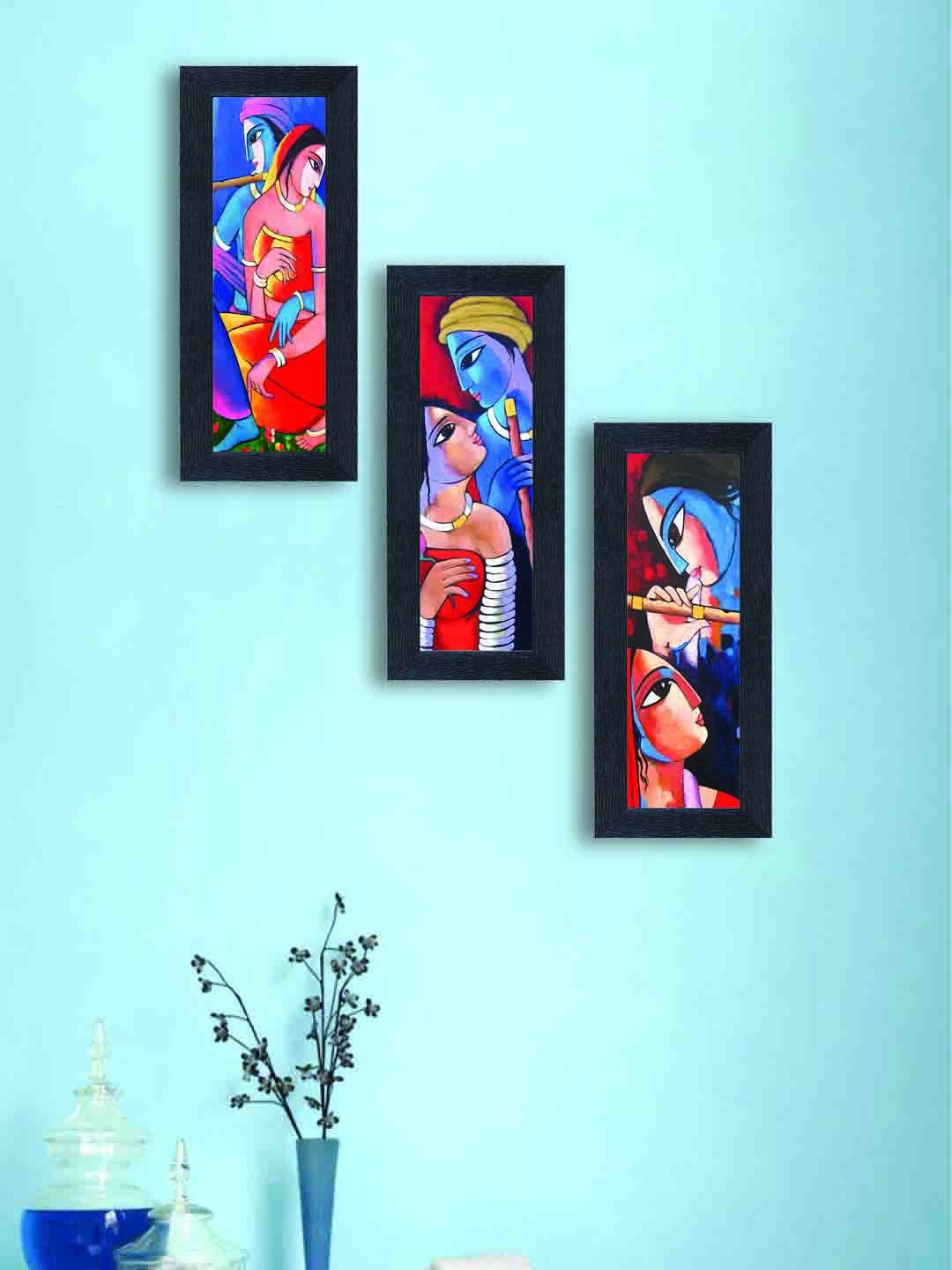 

nest ART Multicoloured Set of 3 Radha Krishna Synthetic Wood Wall Art, Multi