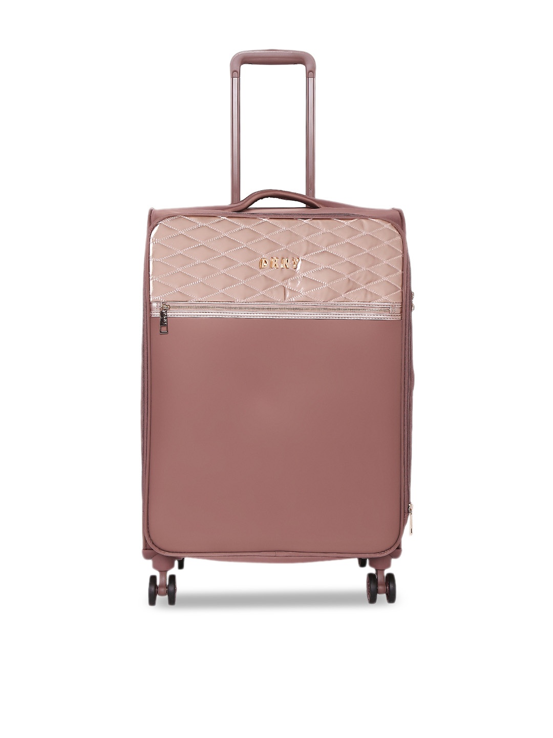 

DKNY Unisex Pink Solid Quilted Soft Soft-Sided Large Trolley Suitcase