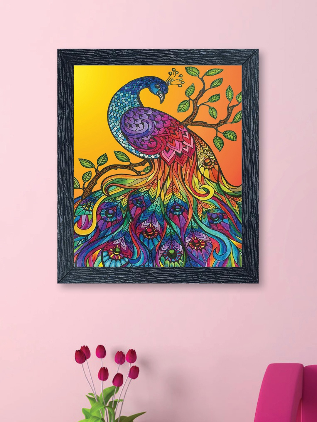 

nest ART Multicoloured Peacock Synthetic Wood Wall Art, Multi