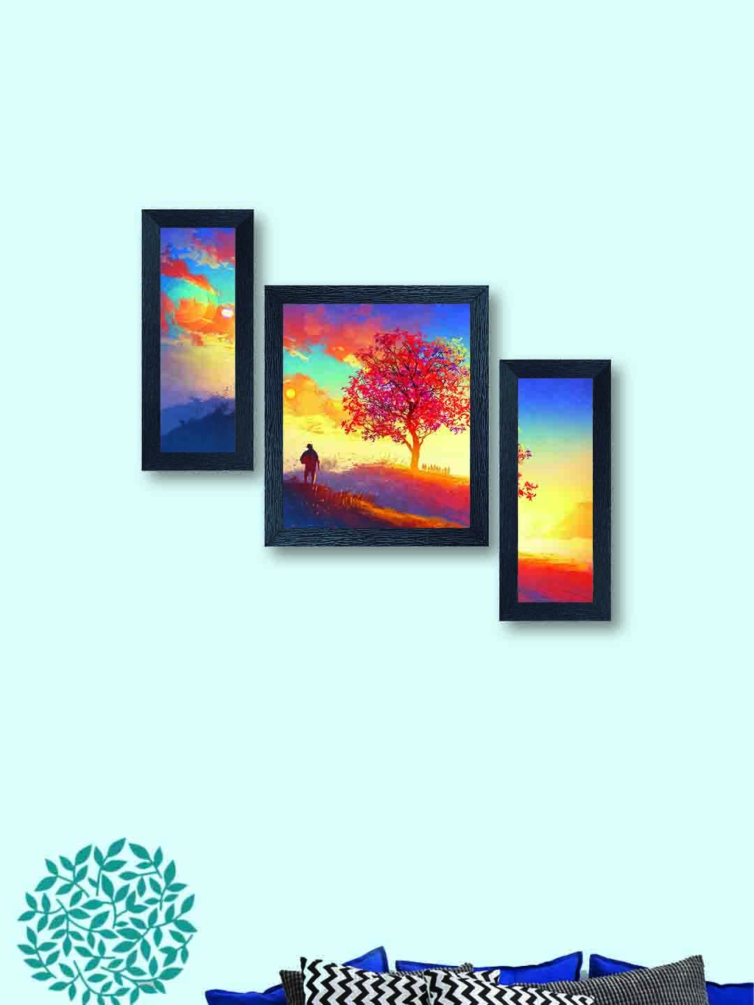 

nest ART Multicoloured Set of 3 Landscape Synthetic Wood Wall Art, Multi