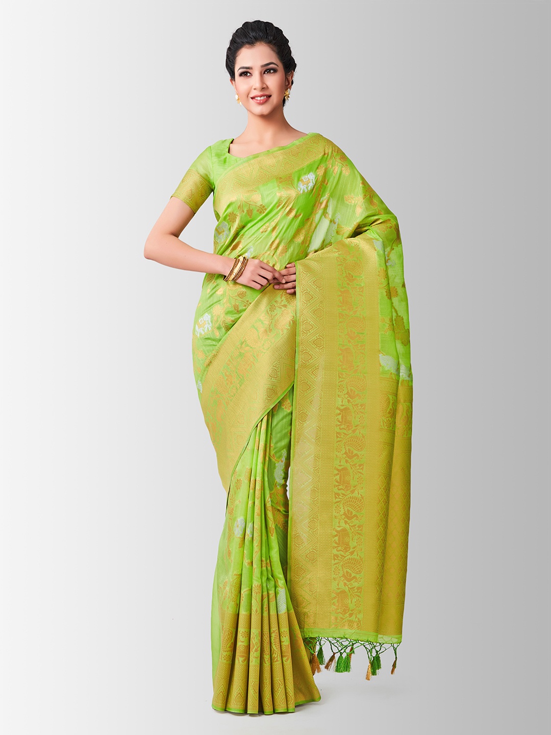 

MIMOSA Green Art Silk Woven Design Kanjeevaram Saree