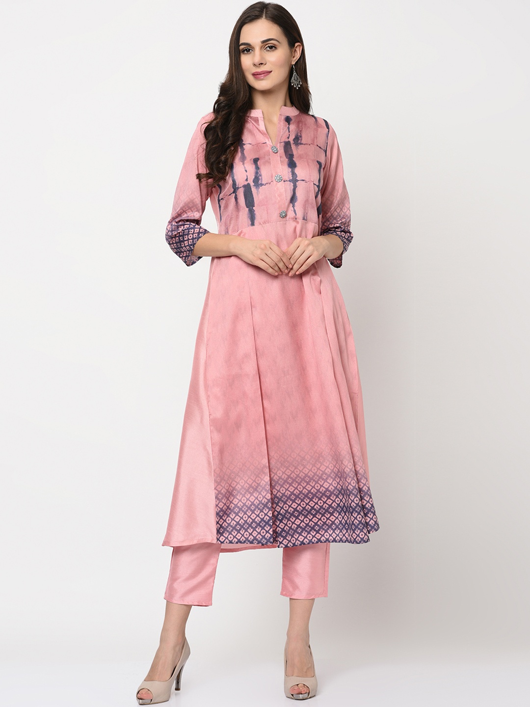 

ZIYAA Women Pink & Blue Printed Kurta with Trousers