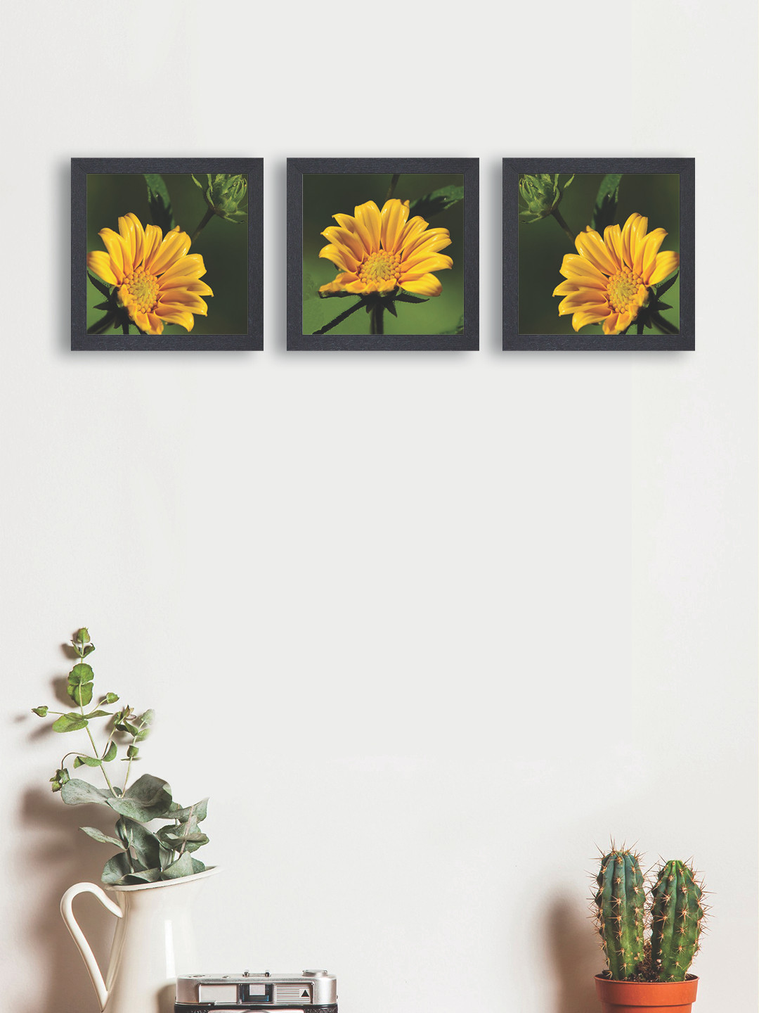 

nest ART Green & Yellow Set of 3 Floral Synthetic Wood Wall Art