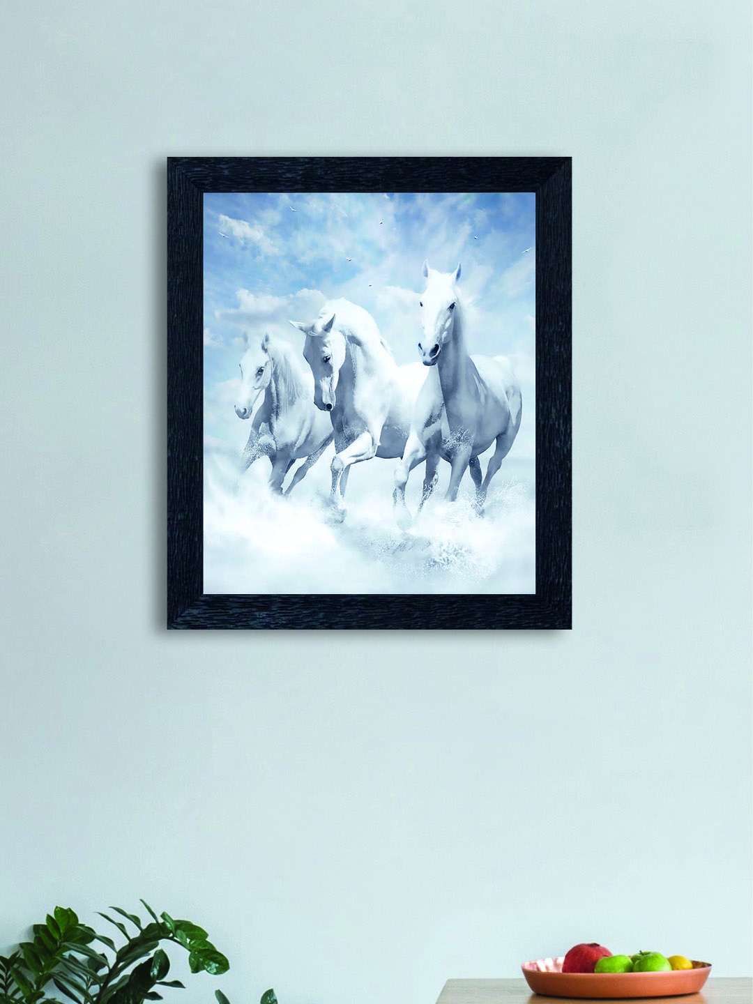 

nest ART Blue & White Running Horses Synthetic Wood Wall Art