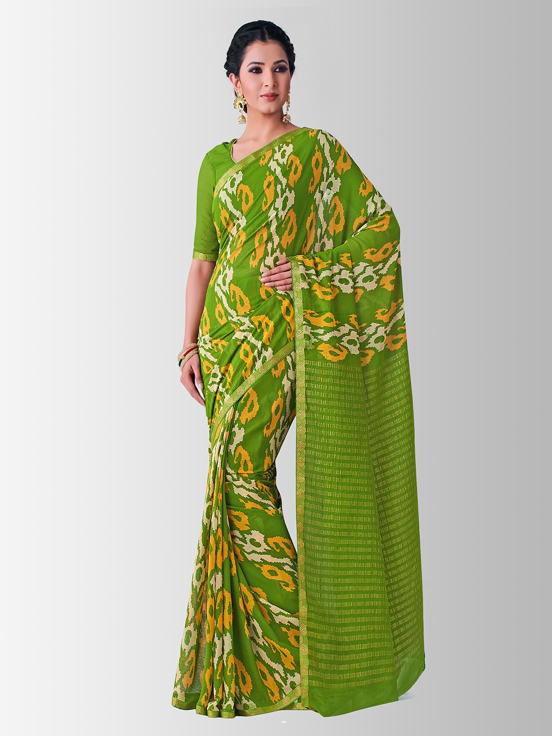 

MIMOSA Green Poly Chiffon Printed Banarasi Saree