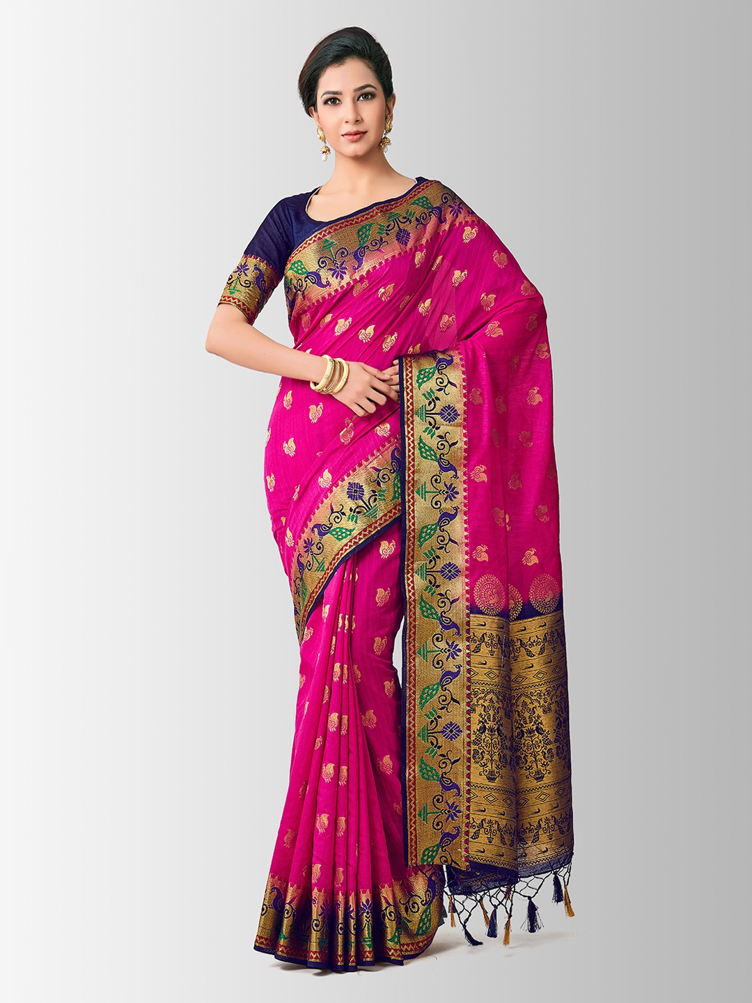 

MIMOSA Pink Art Silk Woven Design Kanjeevaram Saree