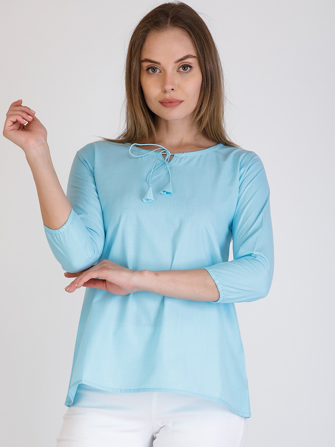 

Cottinfab Women Blue Solid Regular Top