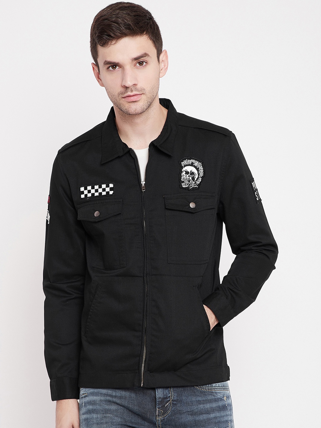 

PUNK Men Black Printed Lightweight Jacket