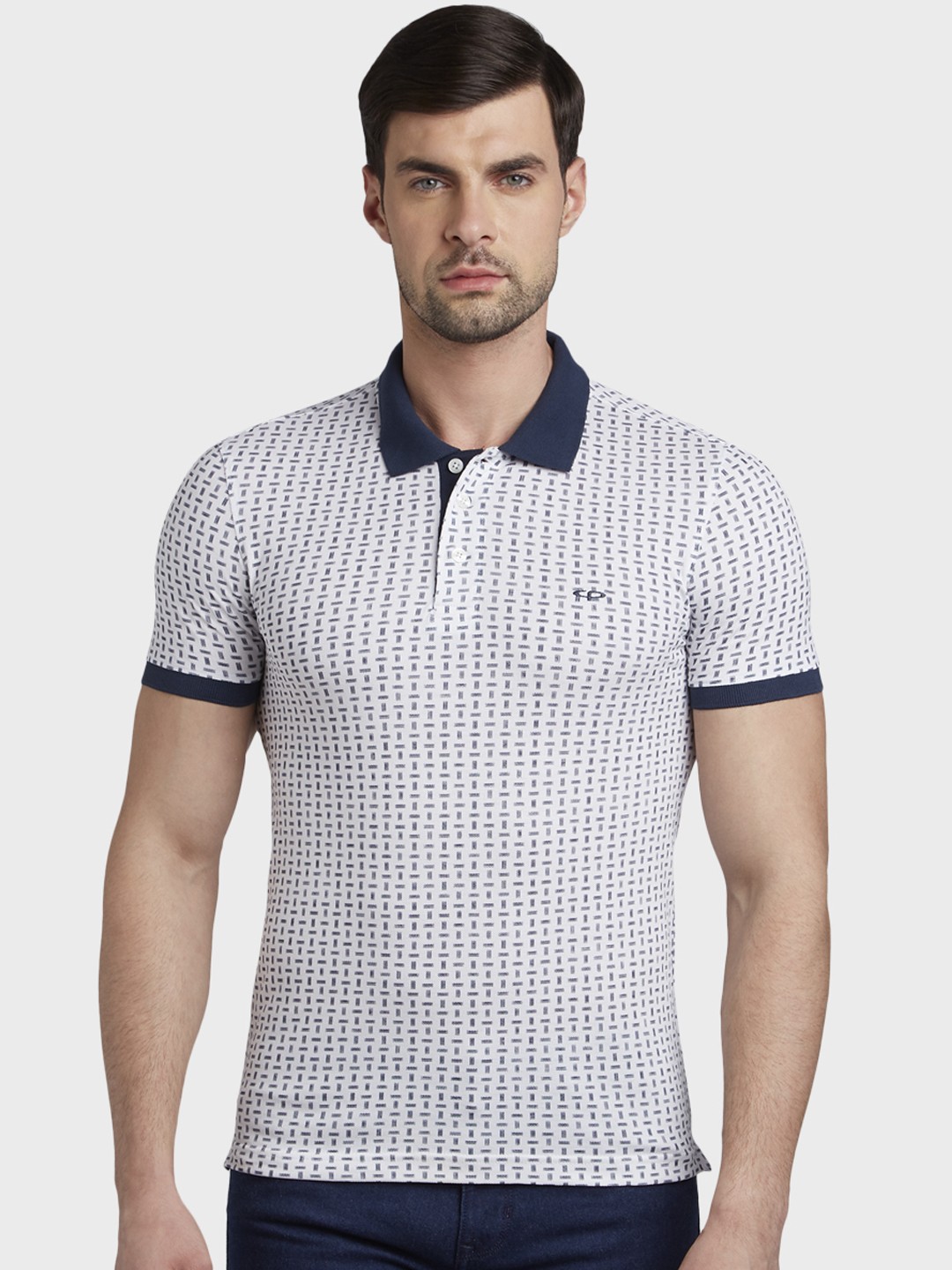 

ColorPlus Men White Striped Polo Collar Pure Cotton T-shirt