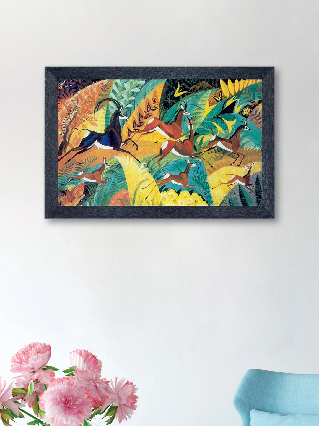 

nest ART Multicoloured Running Animals Synthetic Wood Wall Art, Multi