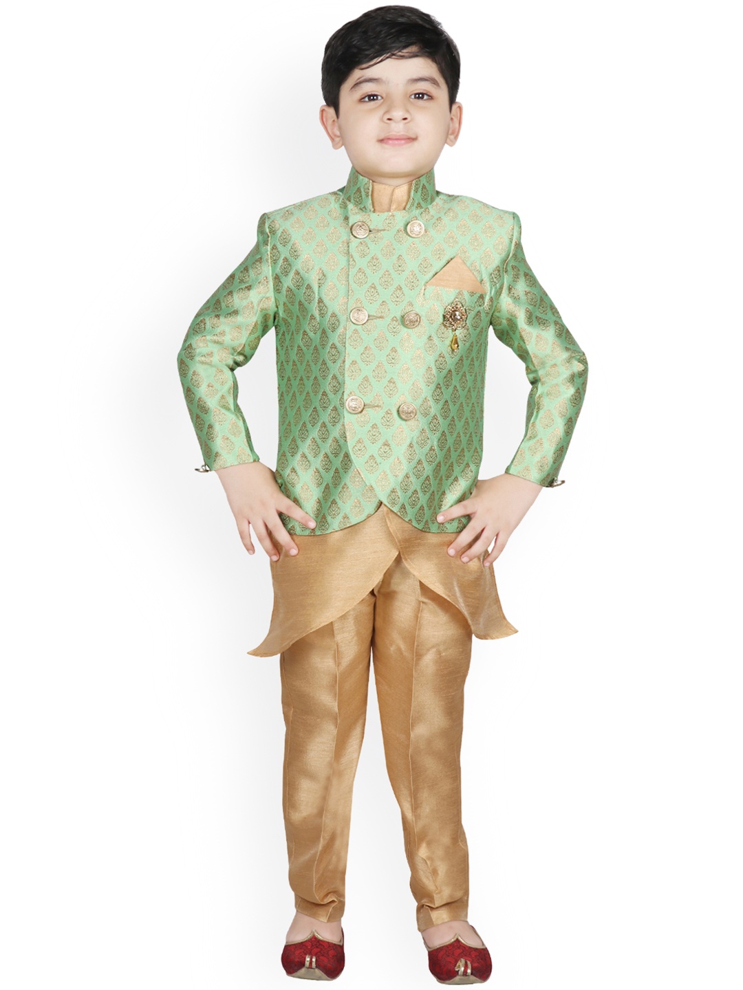 

SG YUVRAJ Boys Green & Beige Printed Kurta with Trousers