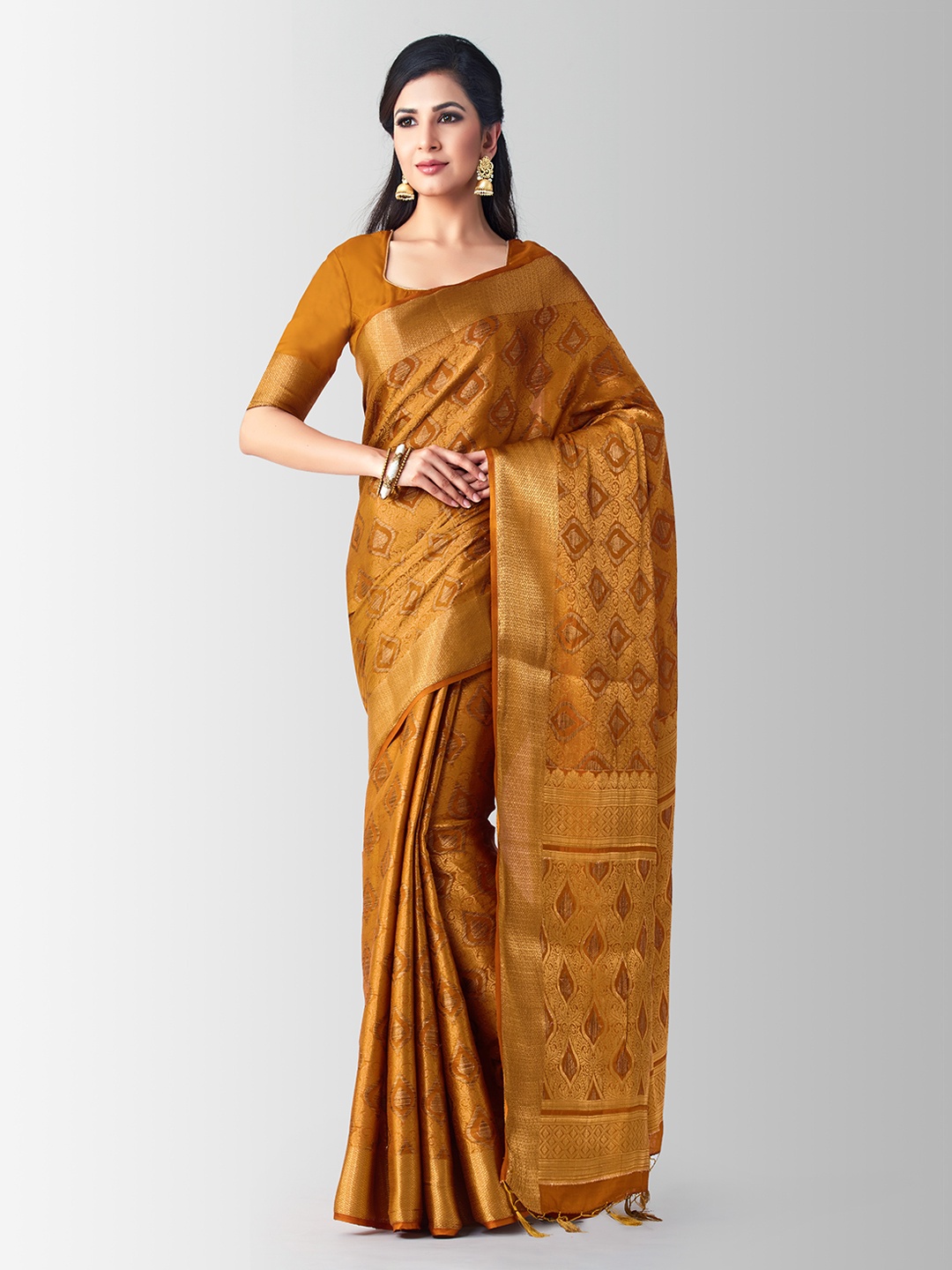 MIMOSA Tan Art Silk Woven Design Kanjeevaram Saree