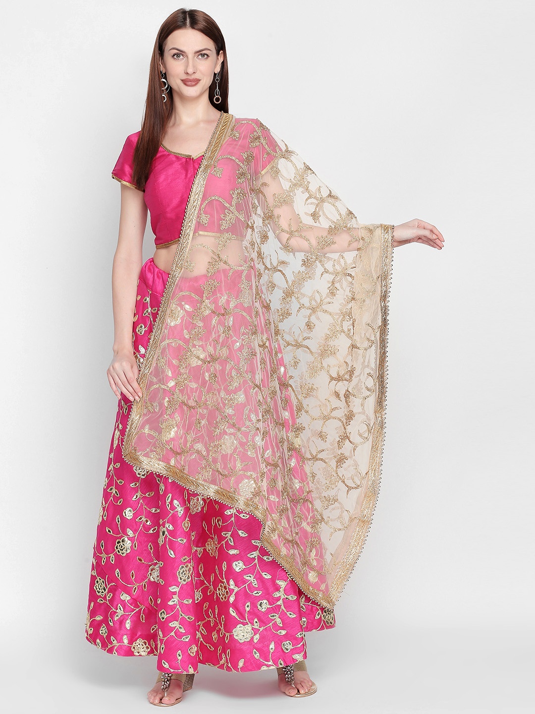 

Dupatta Bazaar Women White & Gold-Toned Embroidered Dupatta