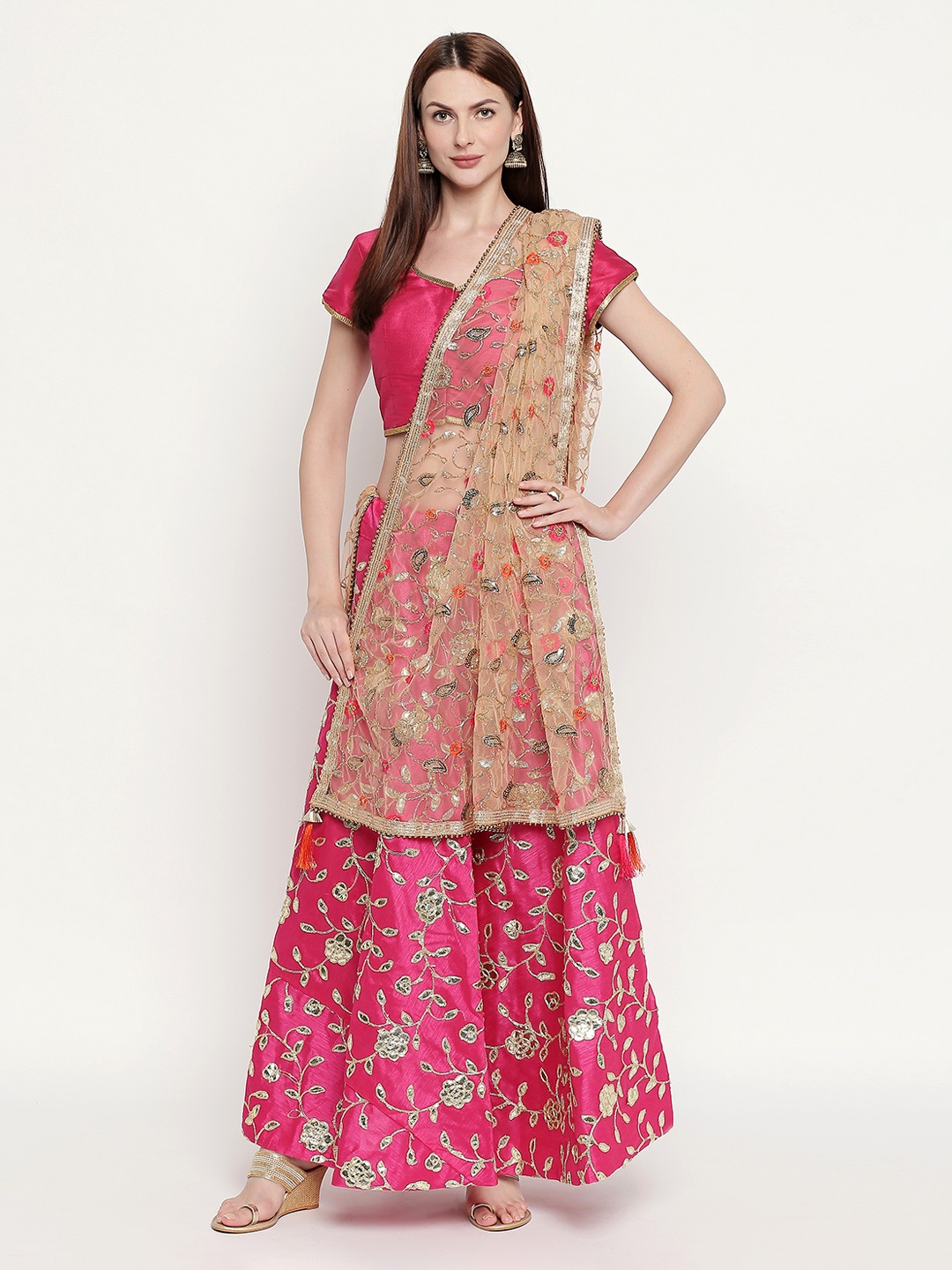 

Dupatta Bazaar Women Gold-Toned & Pink Embroidered Dupatta