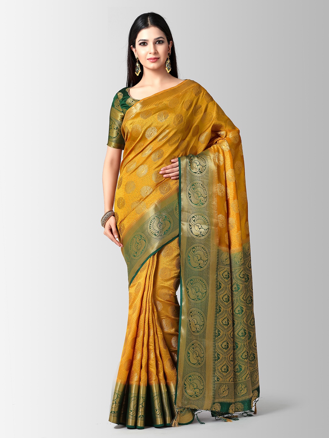 

MIMOSA Gold-Toned Art Silk Woven Design Kanjeevaram Saree