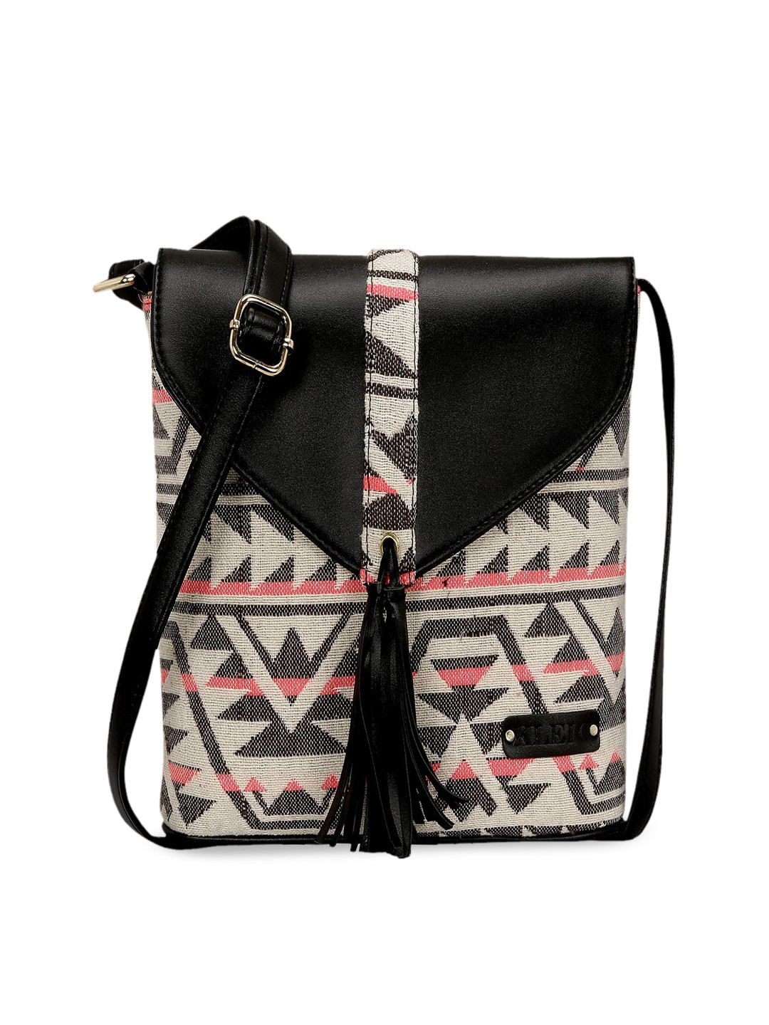 

KLEIO Women Black & Beige Self Design Sling Bag