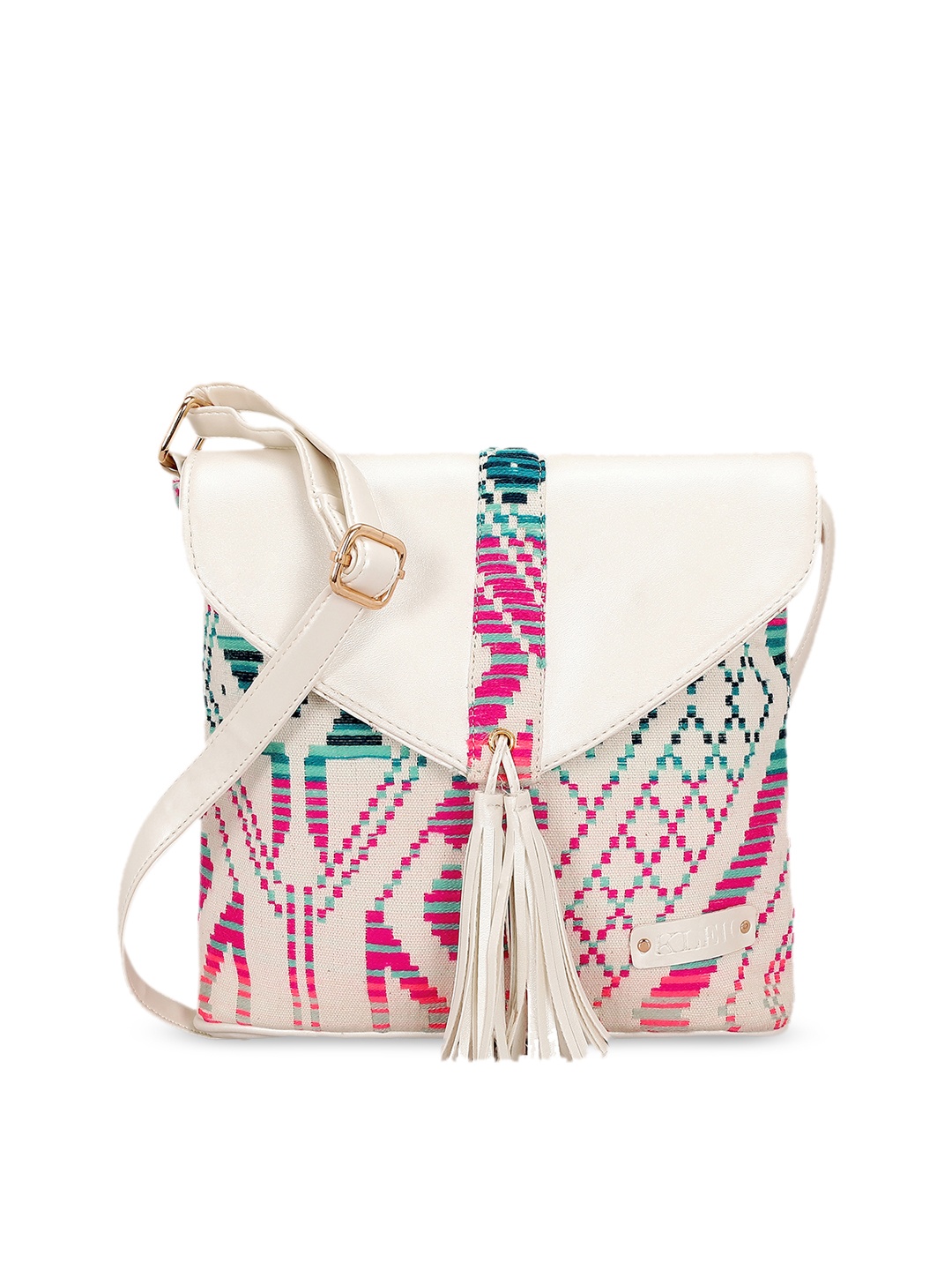 

KLEIO Women Jacquard Weave Sling Bag, White