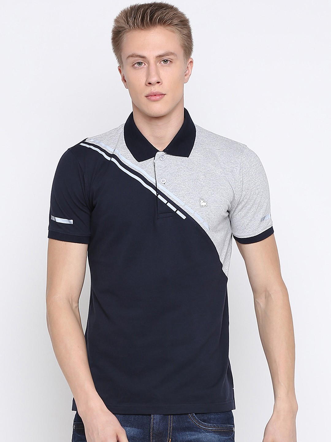 

BULLMER Men Black Colourblocked Polo Collar T-shirt