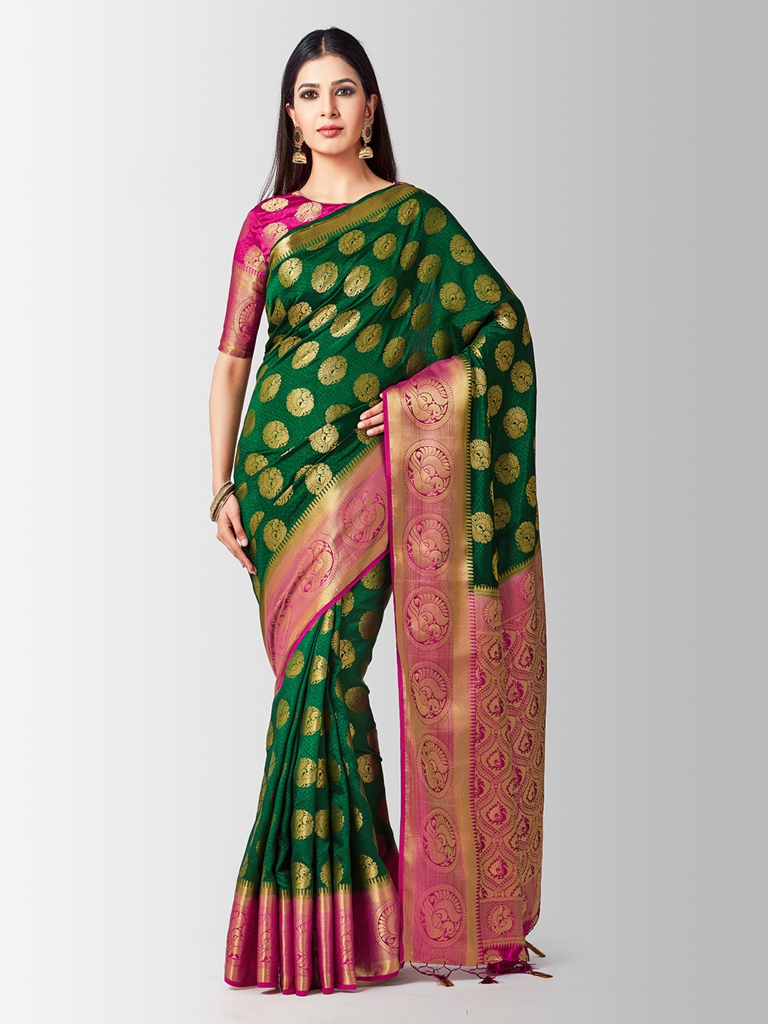 

MIMOSA Green Art Silk Woven Design Kanjeevaram Saree