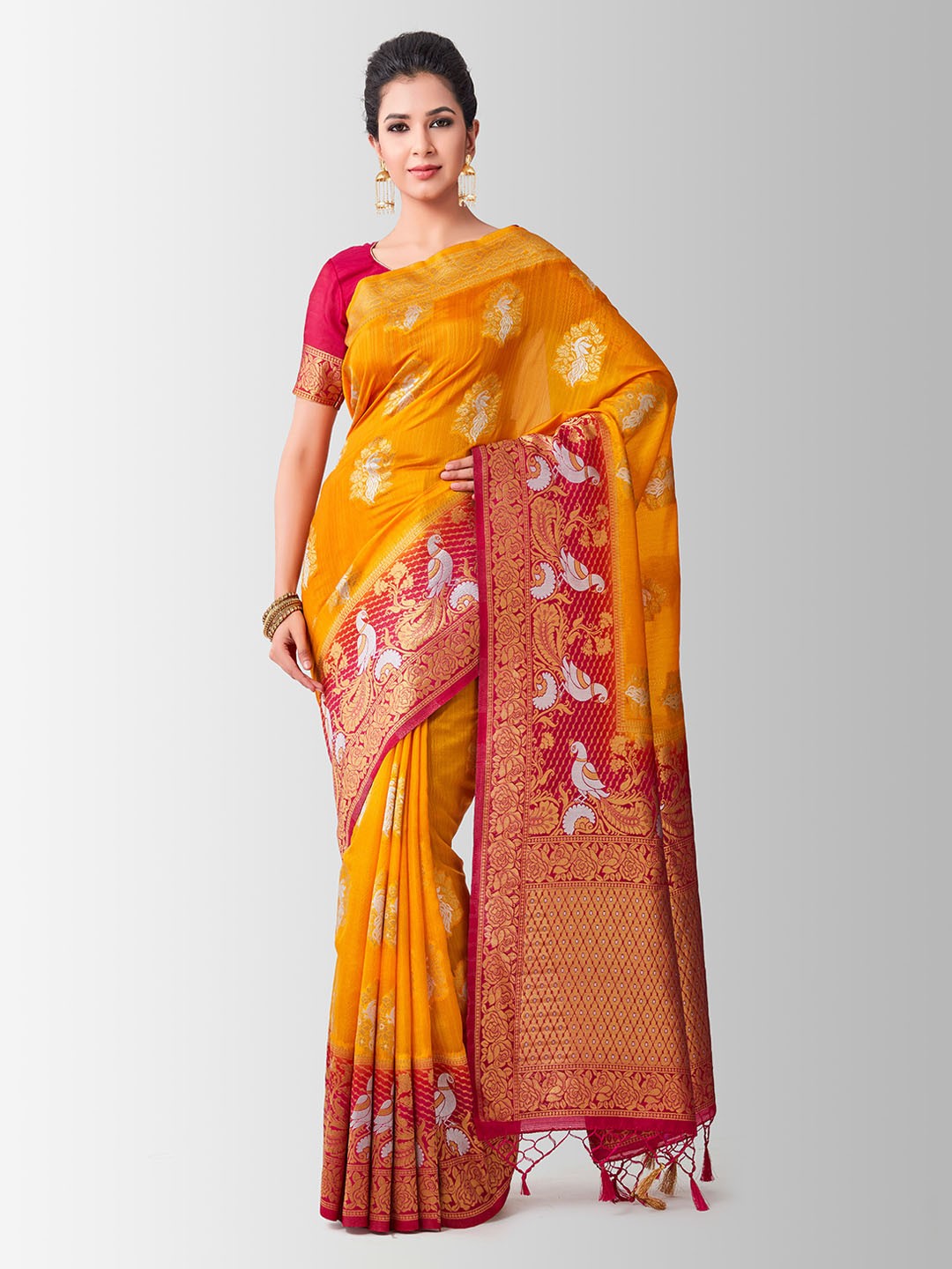 

MIMOSA Mustard Art Silk Woven Design Kanjeevaram Saree