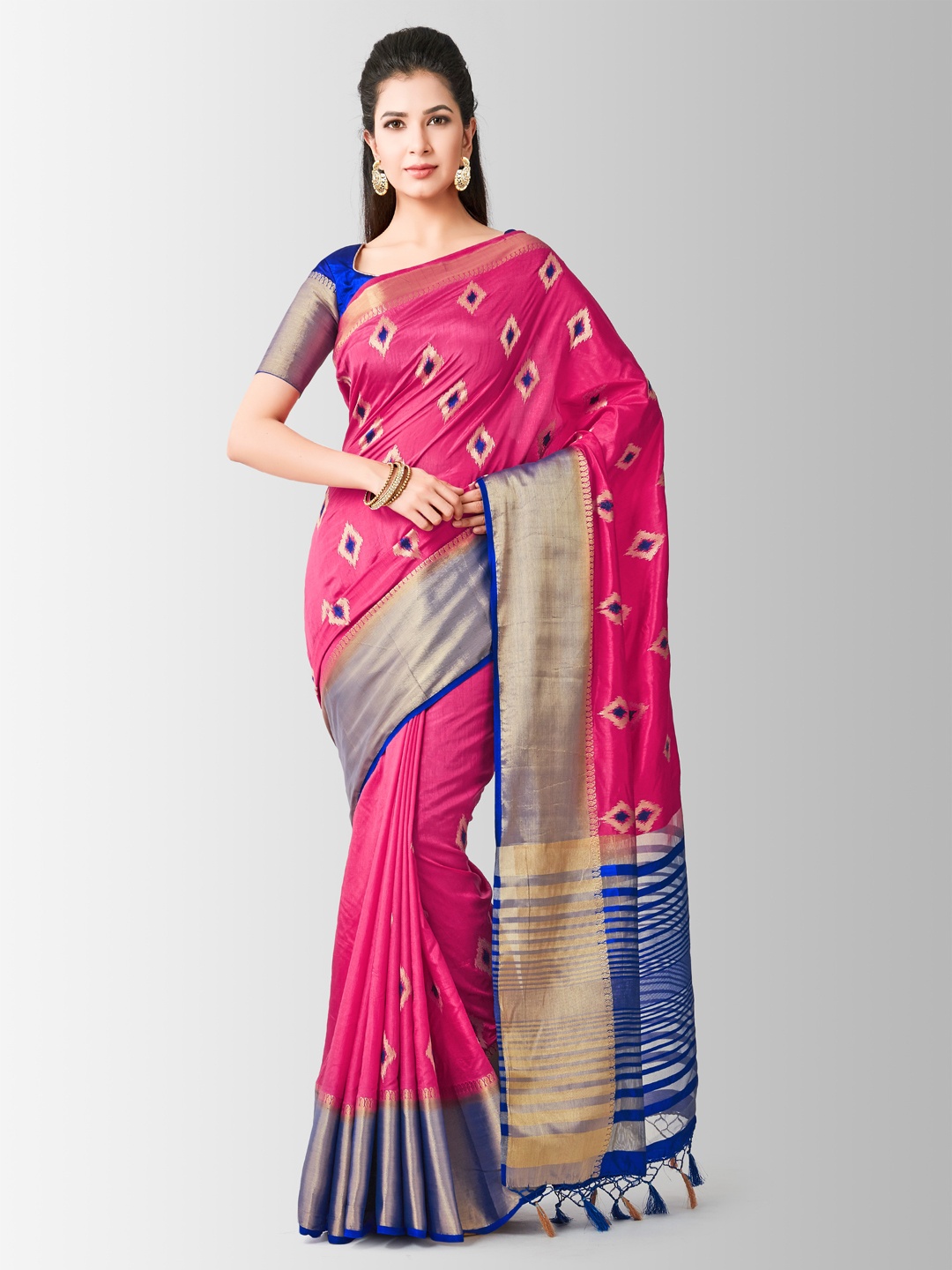 

MIMOSA Pink & Blue Art Silk Woven Design Kanjeevaram Saree