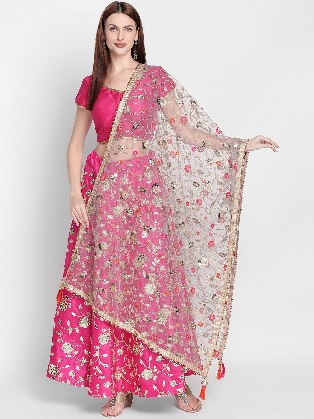 

Dupatta Bazaar Women Grey & Gold-Toned Embroidered Dupatta
