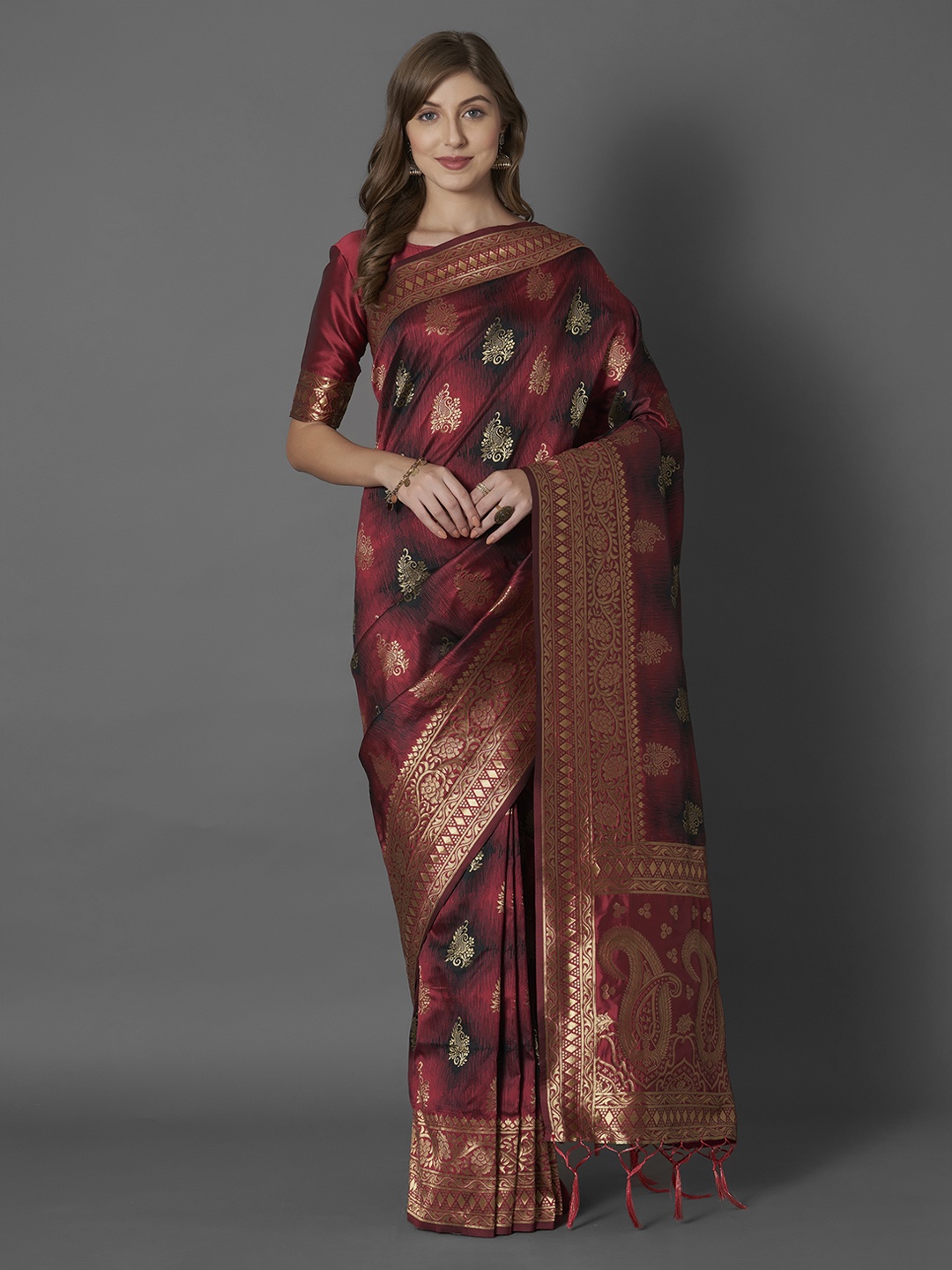 

Mitera Red Silk Blend Woven Design Banarasi Saree
