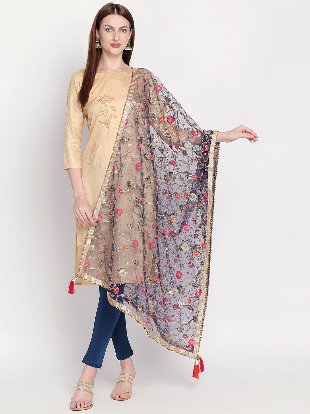 

Dupatta Bazaar Women Navy Blue & Gold-Toned Embroidered Dupatta