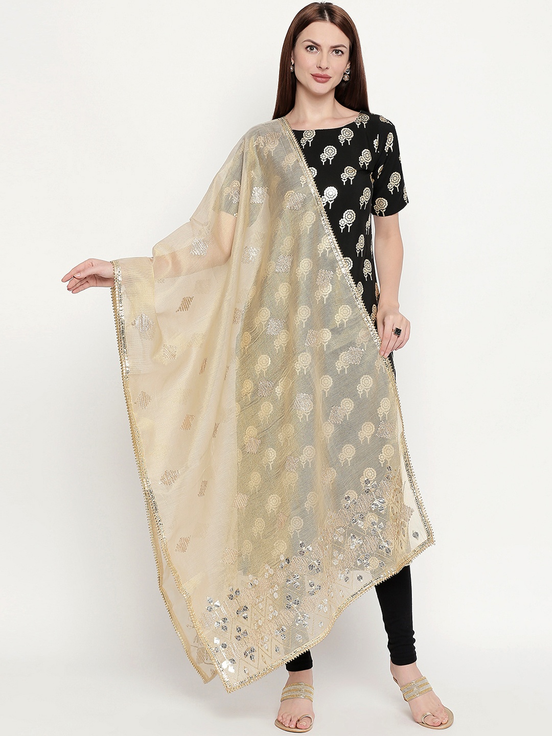 

Dupatta Bazaar Gold-Toned Embroidered Gotta Patti Dupatta