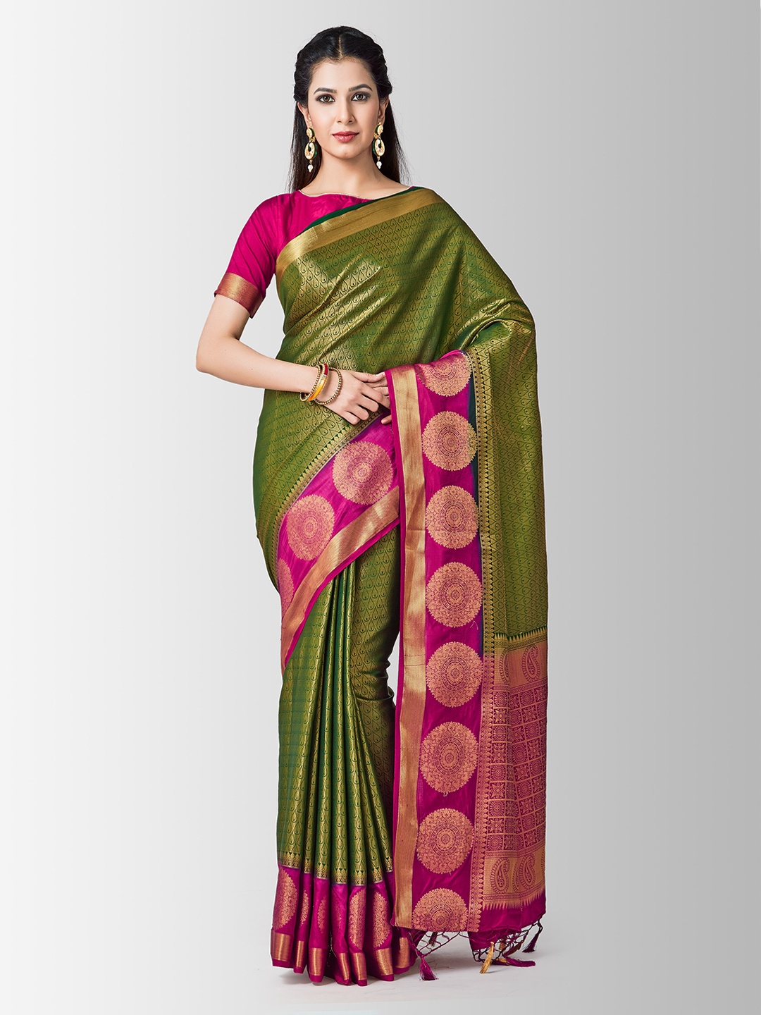 

MIMOSA Green Art Silk Woven Design Kanjeevaram Saree