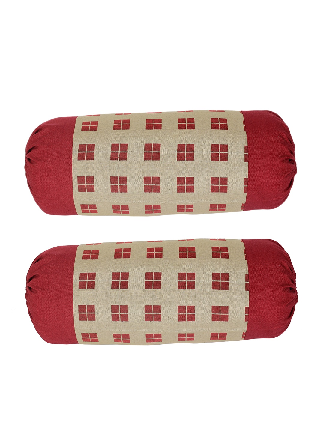 

Soumya Set of 2 Maroon & Beige Checked 200TC Cotton Bolster Covers