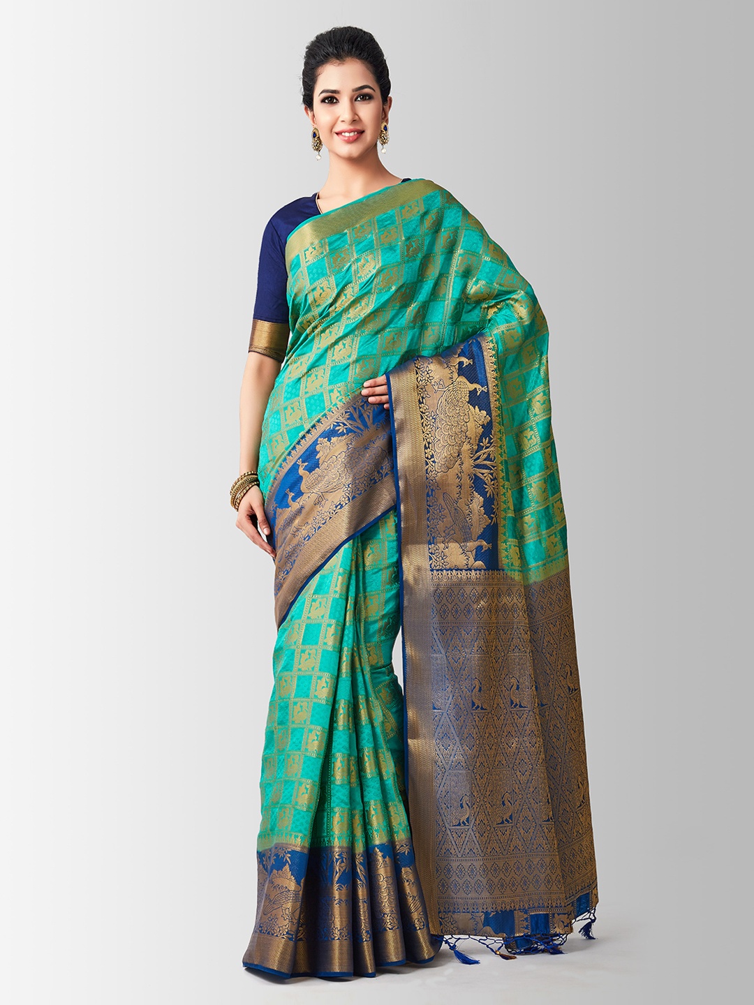 

MIMOSA Turquoise Blue Art Silk Woven Design Kanjeevaram Saree