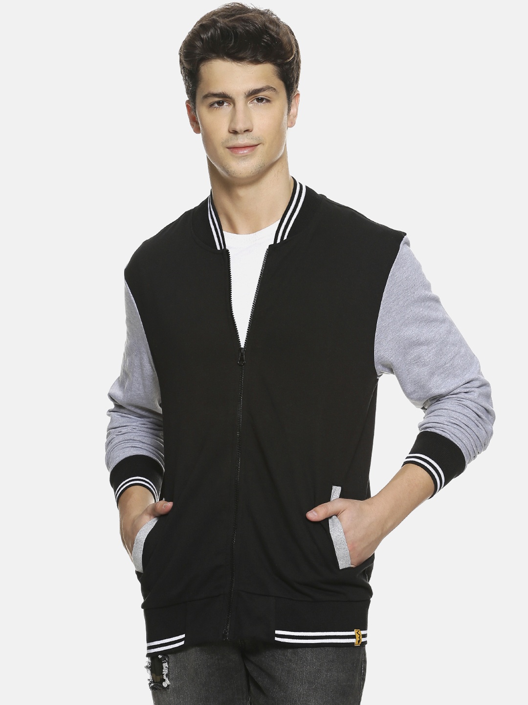 

Campus Sutra Men Black & Grey Colourblocked Sweatshirt