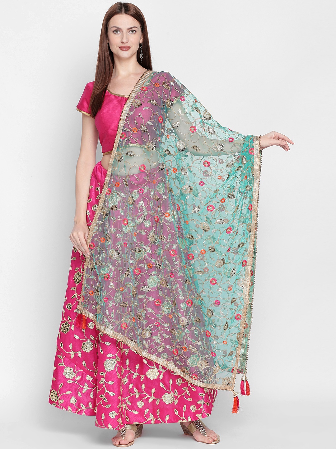 

Dupatta Bazaar Women Sea Green & Gold-Toned Embroidered Dupatta
