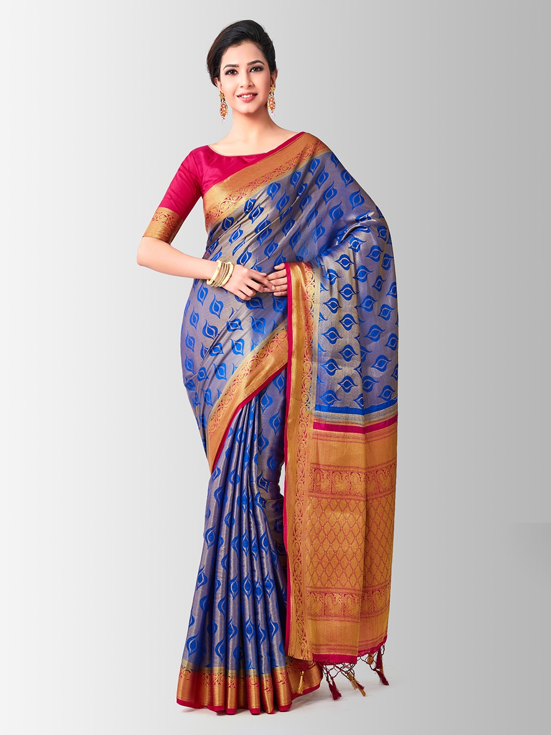 

MIMOSA Blue Art Silk Woven Design Kanjeevaram Saree