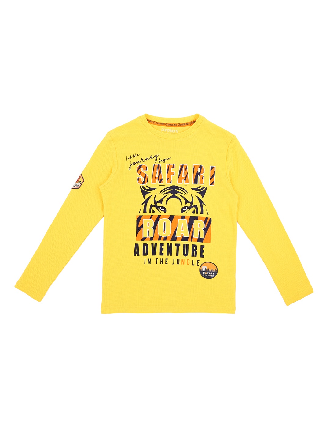 

Pantaloons Junior Boys Yellow Printed Round Neck Pure Cotton T-shirt