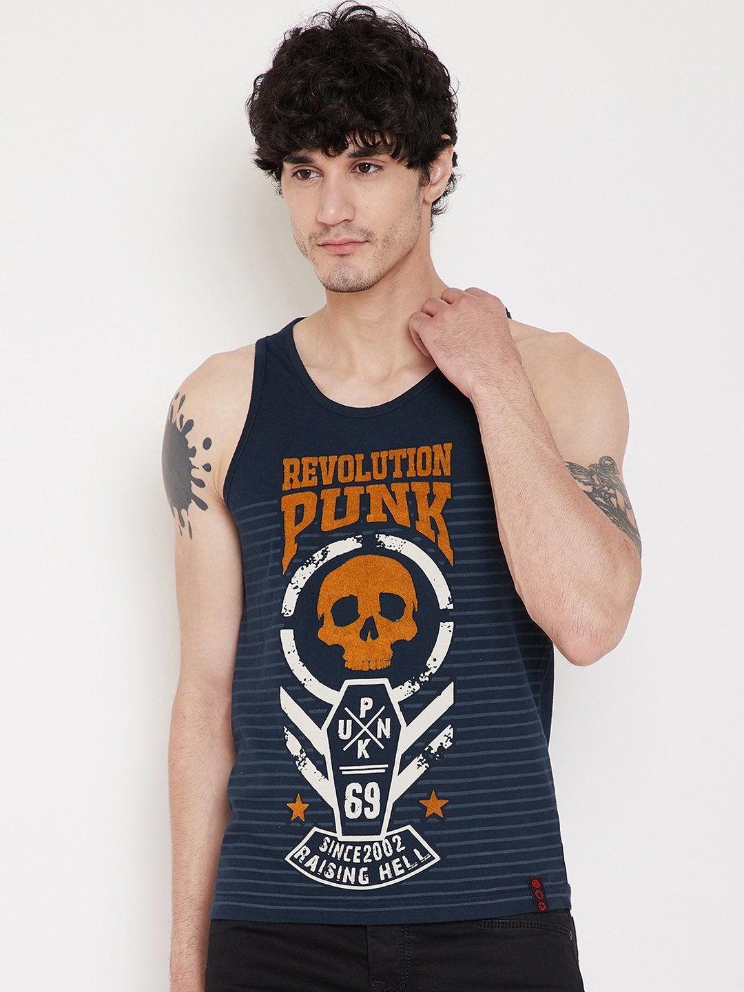 

PUNK Men Navy Blue Printed Round Neck T-shirt