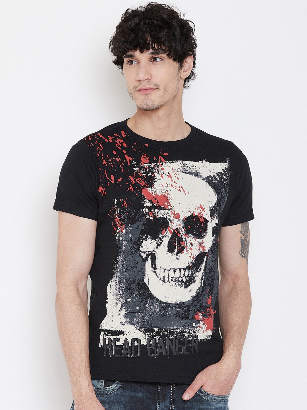 

PUNK Men Black Printed Round Neck T-shirt