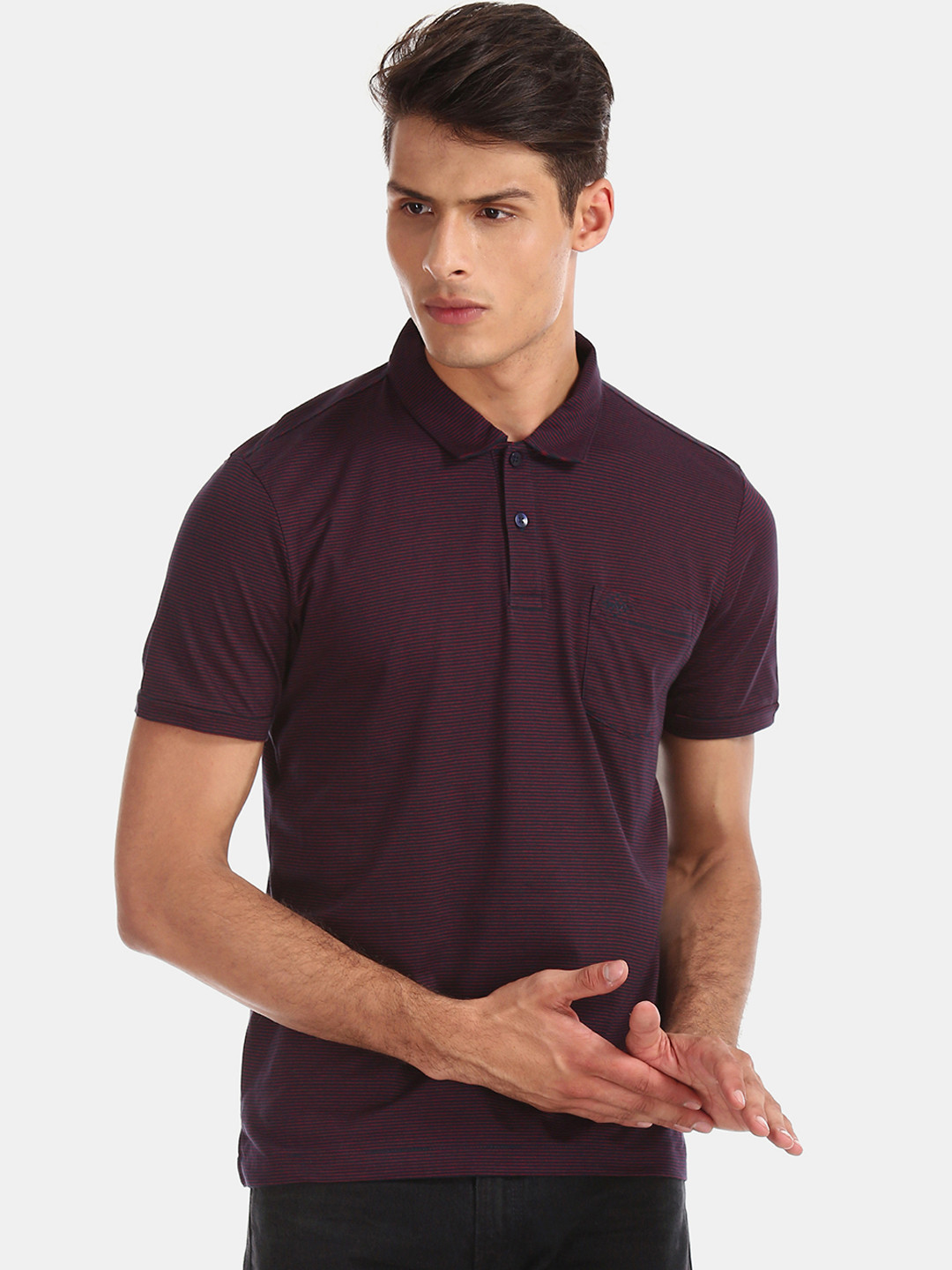 

Arrow Sport Men Red Striped Polo Collar Pure Cotton T-shirt