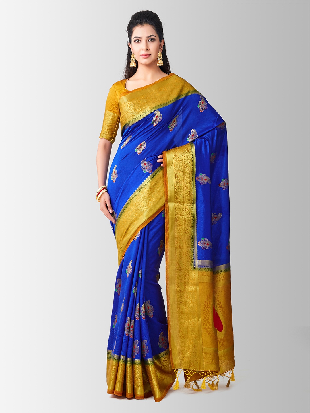 

MIMOSA Blue Art Silk Woven Design Kanjeevaram Saree