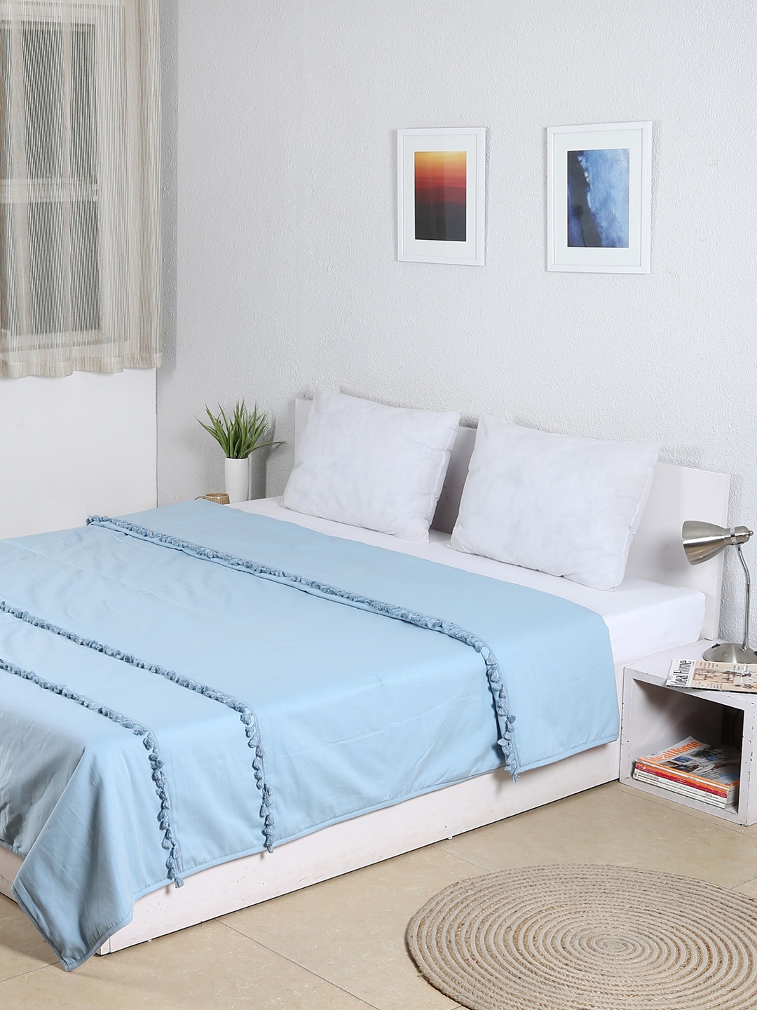 

House This Blue Cotton Double Bed Cover