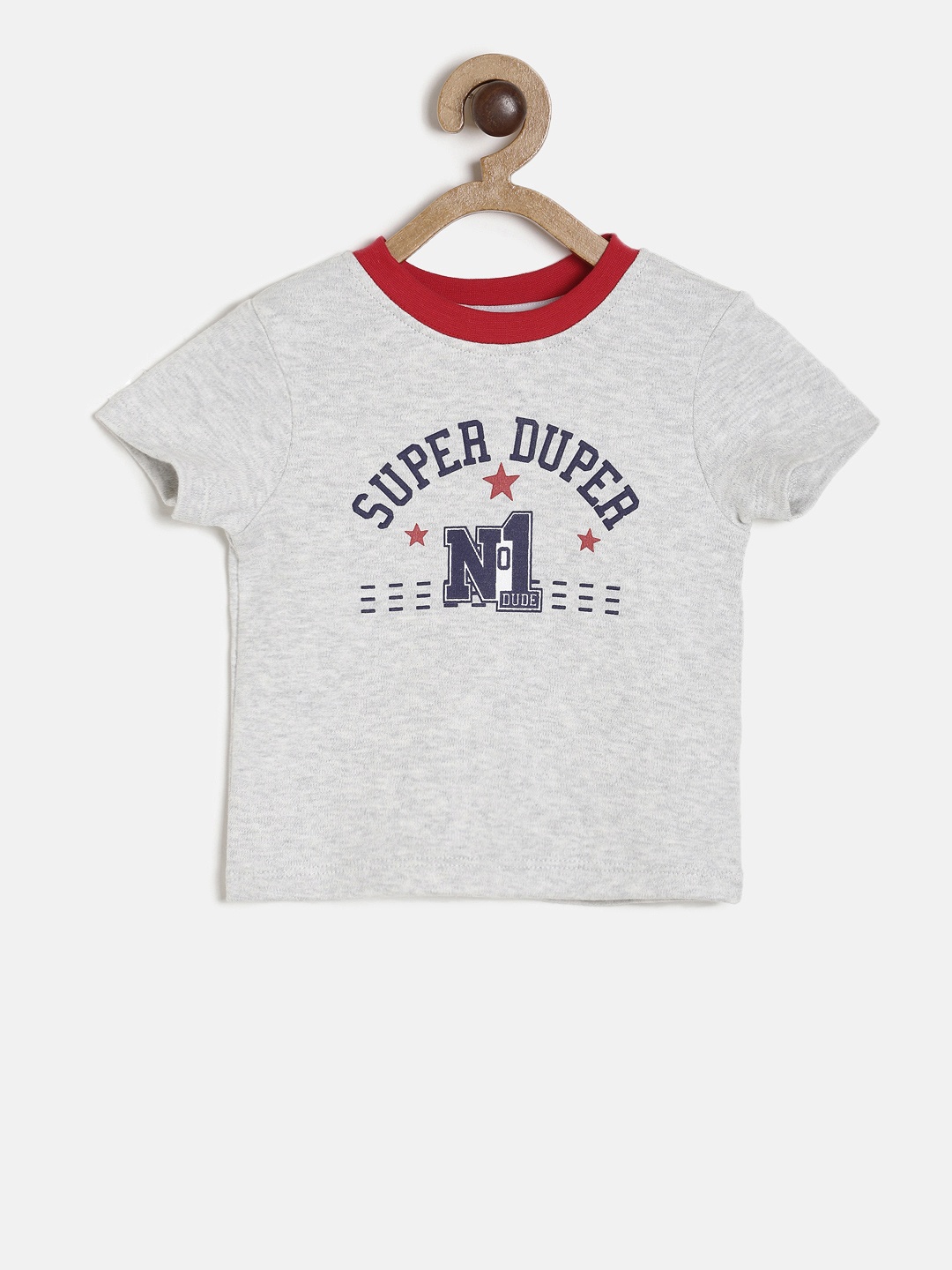 

MINI KLUB Boys Grey Printed Round Neck Pure Cotton T-shirt