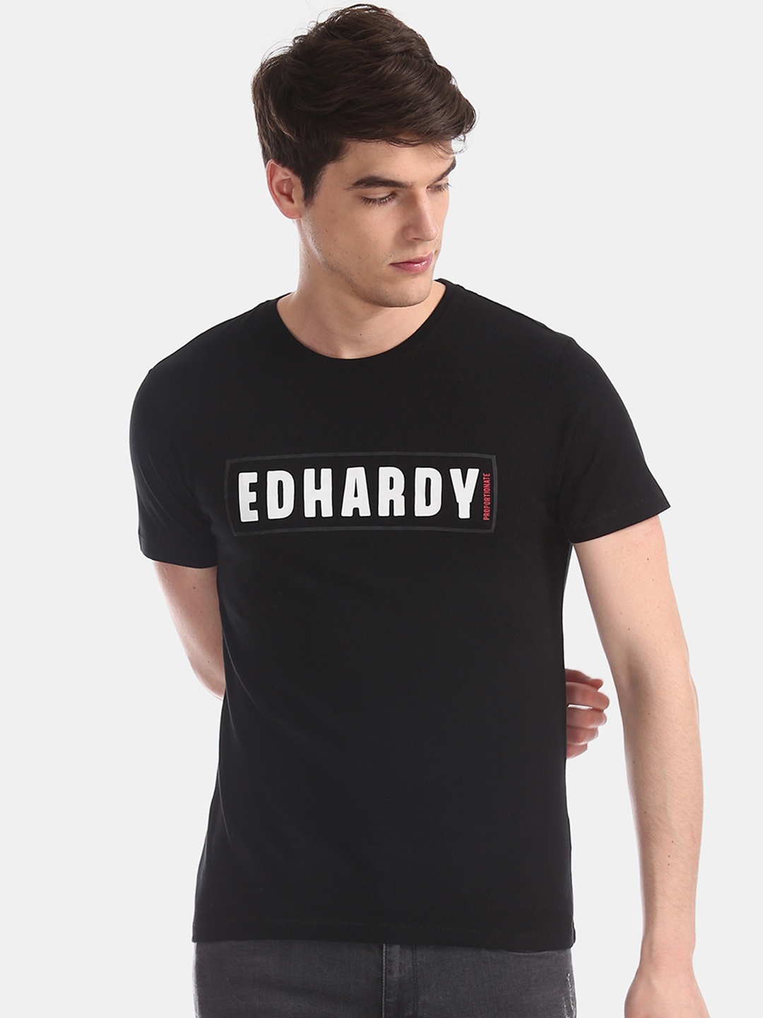 

Ed Hardy Men Black Printed Round Neck Pure Cotton T-shirt