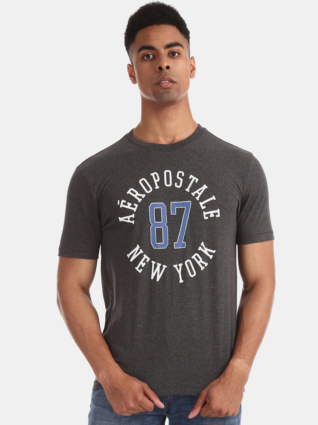 

Aeropostale Men Grey Printed Round Neck T-shirt