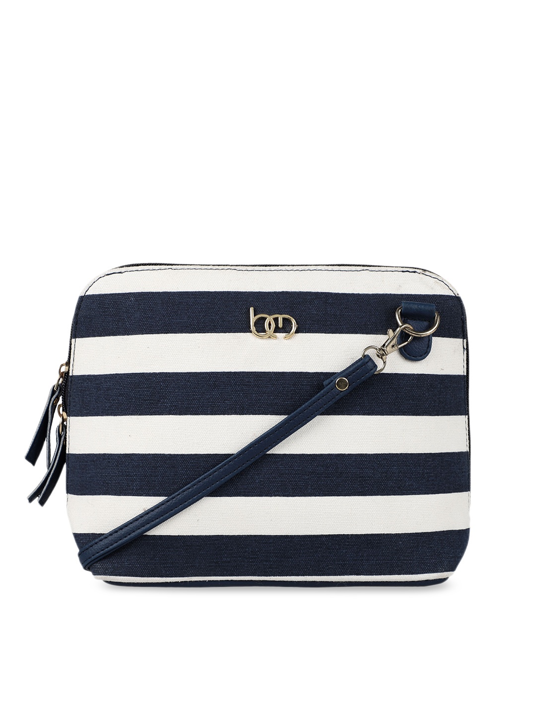 

Bagsy Malone Navy Blue & White Striped Sling Bag